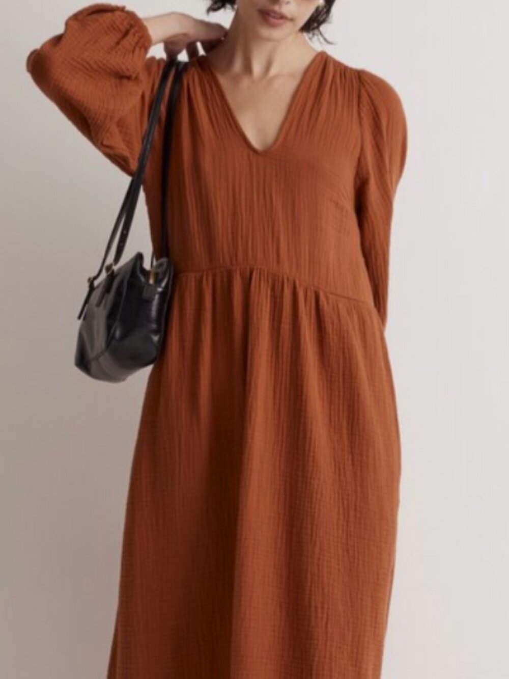 Madewell Lightspun V-Neck Midi Dress Burnt Clay Size Large - Picture 1 of 5